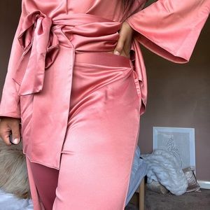 Soft Satin Pink Wide Leg Pants